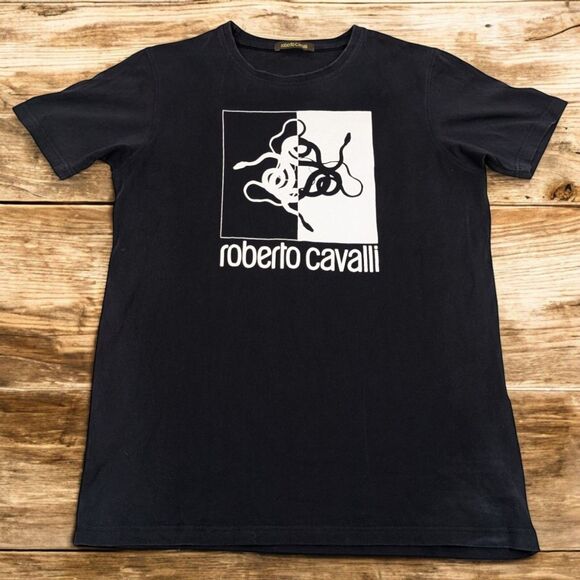 Roberto Cavalli Other - Roberto Cavalli Black White Snake Graphic T-Shirt Men's‎ Size XL Slim